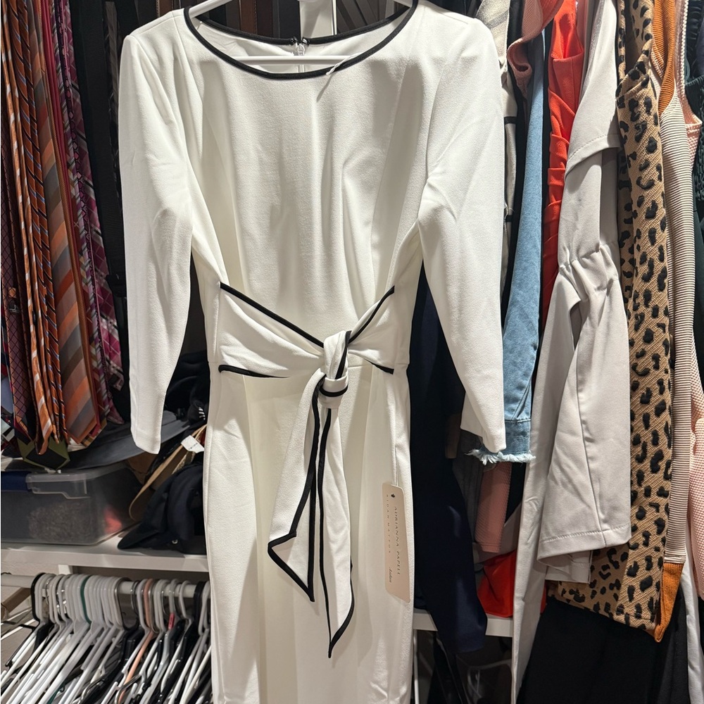 Elegant White Dress with Black Trim